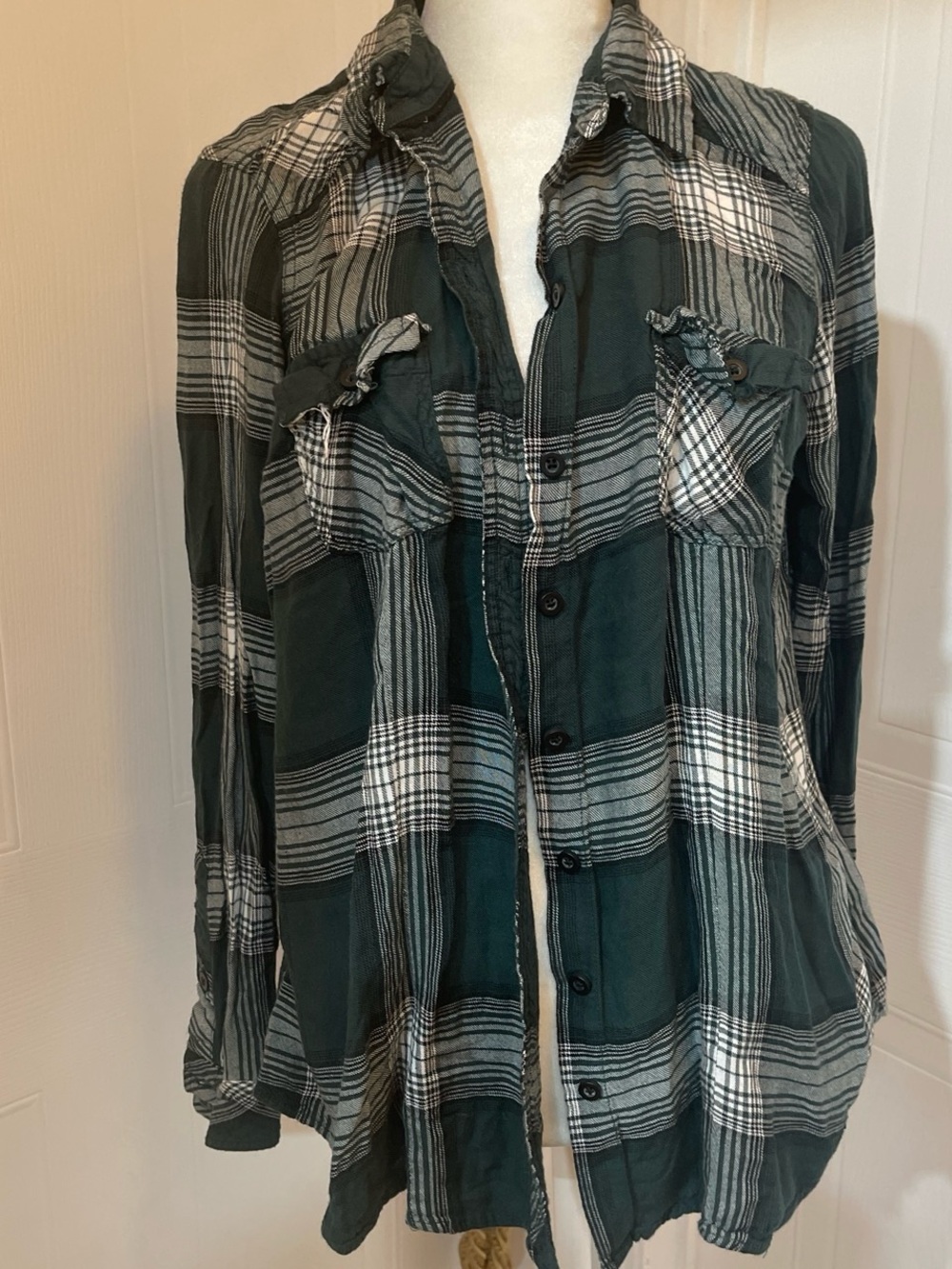 torrid Dark Green & White Plaid Button-Up Shirt Jacket